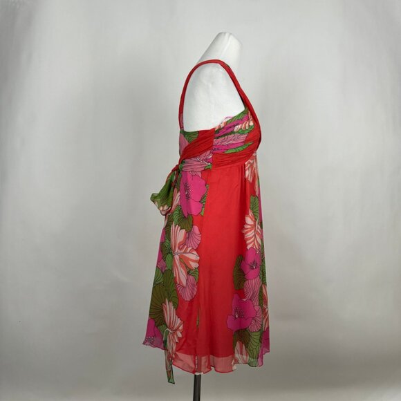 Tibi Orange Pink Chiffon Dress 6 Sleeveless Silk Floral Hibiscus Tropical Tiki - Picture 6 of 9